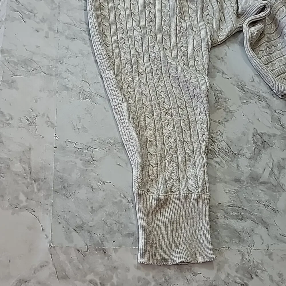 Cashmere Silk Blend Cable Knit Dolman Sleeve Fairy Beach Women Sz M Gray Sweater
